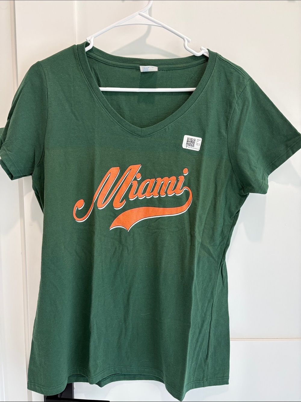 Miami Script V-Neck Tee - Green & Orange